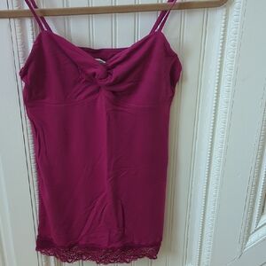 Aerie Pink Lace Trim Cami with knotted front detail. NWT
